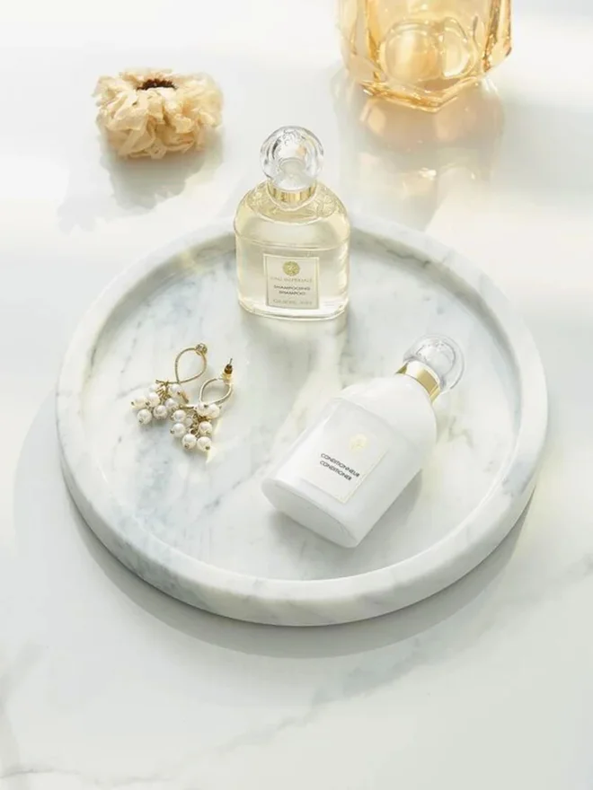 1Chase 1CHASE White Natural Round Marble Tray